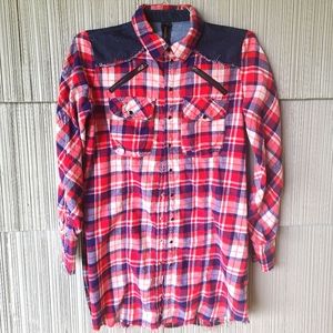 ReneeC. Pearlsnap long-sleeved plaid with blue jean accents western shirt